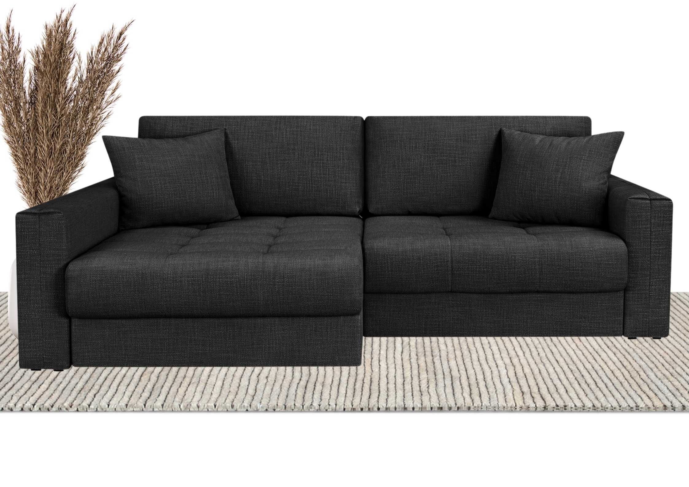 Czarny narożnik modułowy z pikowanym siedziskiem